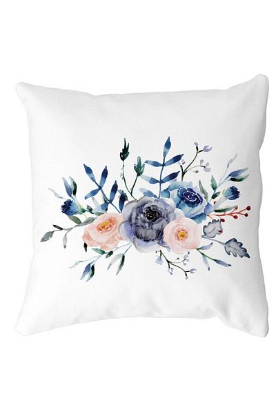 BEKZ Perna Decorativa, Florale Albastre, 40x40 cm, Alba, Mata, Husa Detasabila, Burduf