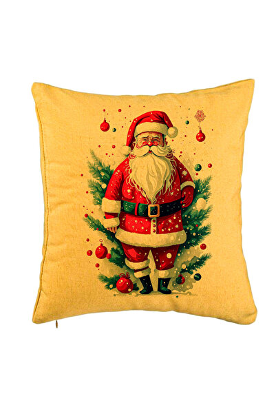 BEKZ Perna Decorativa cu Mos Craciun 2, 40x40 cm, Galben, Husa Detasabila, Bu...