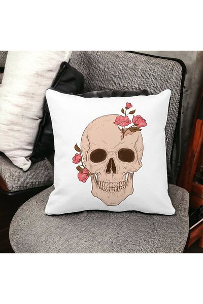 BEKZ Square Pillowcase Skull Rose Art, 40x40 Cm, White, Matte