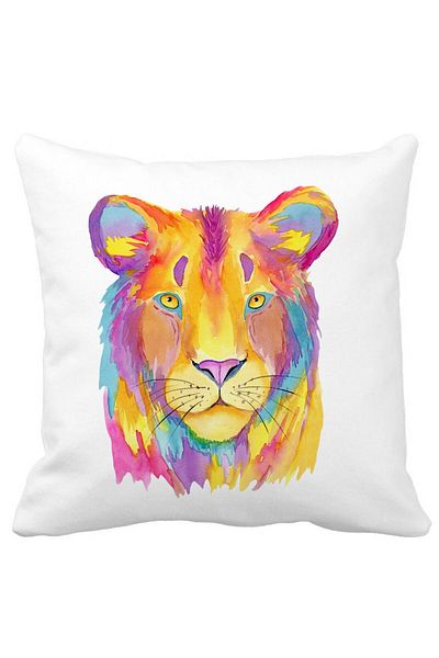 BEKZ Perna Decorativa, Colorful Lion, 40x40 cm, Alba, Mata, Husa Detasabila, Burduf
