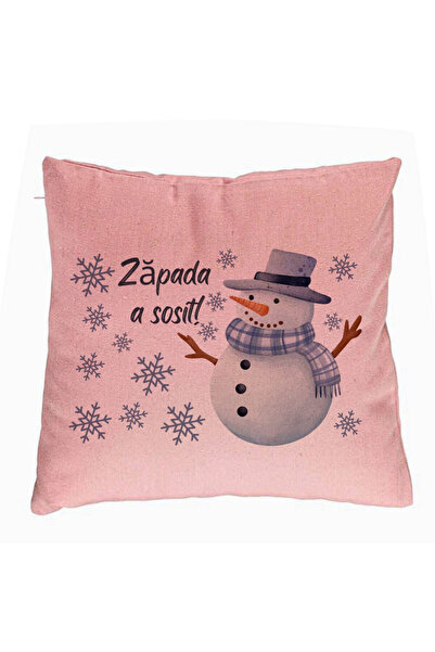 BEKZ Față de pernă de Crăciun cu om de zăpadă și text 2, 40x40 cm, roz