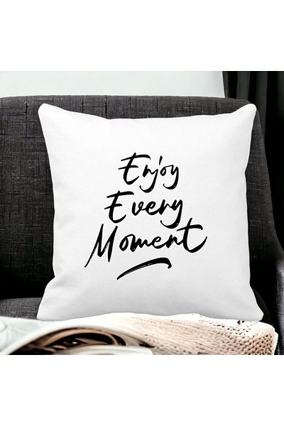 BEKZ Perna Decorativa, Enjoy Every Moment, 40x40 cm, Alba, Mata, Husa Detasabila, Burduf