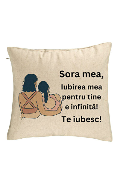 BEKZ Decorative Pillow My Sister 12, 40x40 cm, Beige, Removable Cover, Bellows