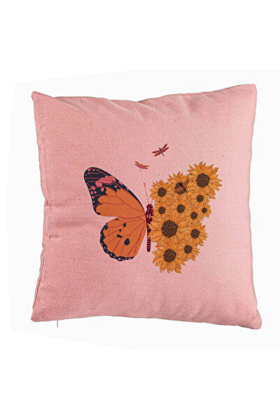 BEKZ Perna Decorativa, Model SunFlower Butterfly, 40x40 cm, Roz, Husa Detasab...