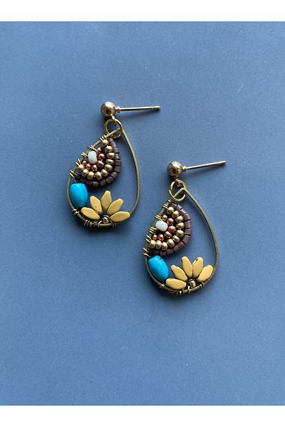 dela otantik Bohemian Floral Drop Earrings - Handmade Multi-Color Authentic Vintage Braided Beaded Bijoux Jewelry