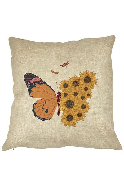 BEKZ Perna Decorativa, Fluture Floarea Soarelui, 40x40 cm, Husa Detasabila, Burduf
