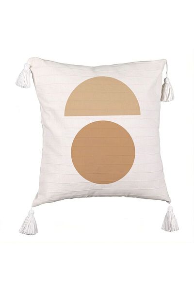BEKZ Fringed Pillowcase, Creative Abstract Pattern 9, 45x45 cm, Ecru, With zipper