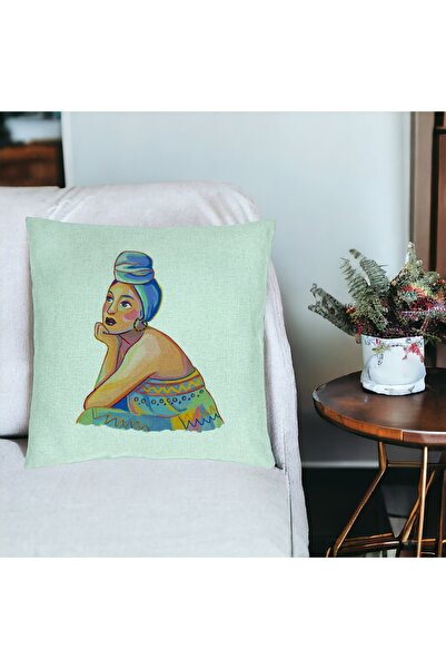 BEKZ Perna Decorativa, Model African Fashion, 40x40 cm, Verde Menta, Husa Det...