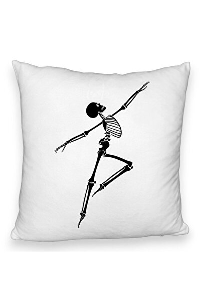 BEKZ Perna Decorativa Fluffy cu motiv Sechelet de Halloween 3, 40x40 cm, Alba, Husa Detasabila, Burduf