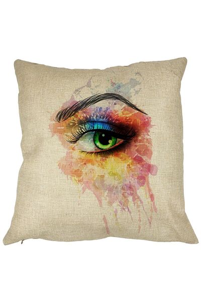 BEKZ Perna Decorativa Patrata Multicolor Eye, 40x40 cm, Husa Detasabila, Burduf