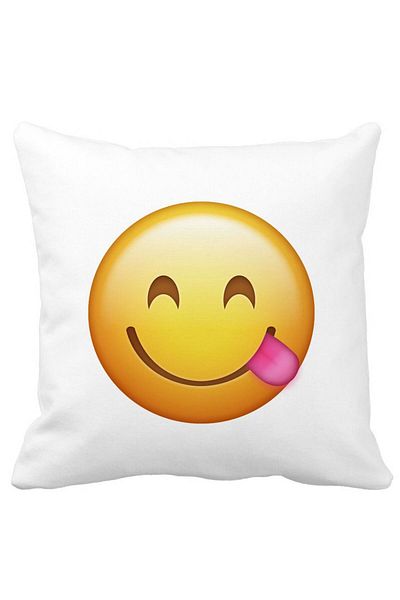 BEKZ Perna Decorativa Patrata Emoji cu Limba, 40x40 cm, Alba, Mata, Husa Detasabila, Burduf
