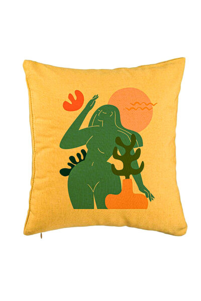 BEKZ Perna Decorativa, Model Abstracta 4, 40x40 cm, Galben, Husa Detasabila, ...