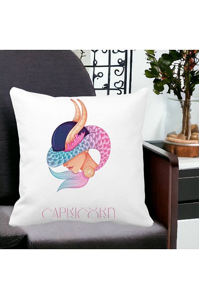 BEKZ Perna Decorativa, Zodia Capricorn, 40x40 cm, Alba, Mata, Husa Detasabila, Burduf
