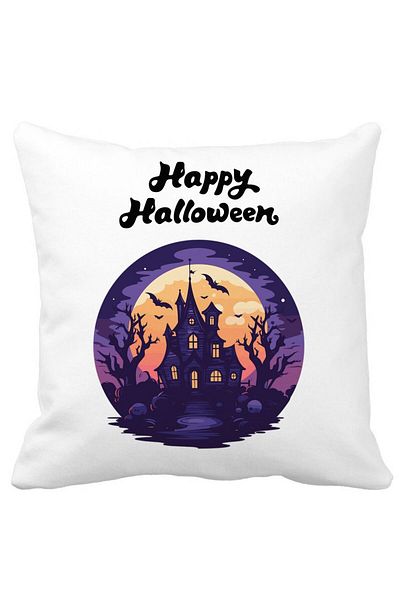 BEKZ Decorative Pillow with Halloween Motif and Text, 40x40 cm, White, Matte, Removable Cover, Bellows