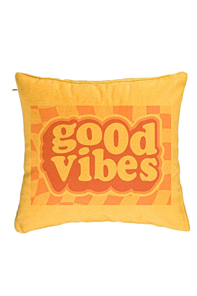 BEKZ Perna Decorativa, Model Good Vibes, 40x40 cm, Galben, Husa Detasabila, B...