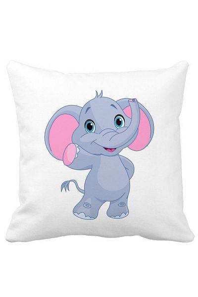 BEKZ Children's Square Decorative Pillow Elephant, 40x40 cm, White, Matt, Removable Cover, Bellows