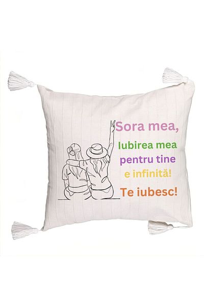BEKZ Decorative Pillow with Fringes My Sister 9, 45x45 cm, With zipper