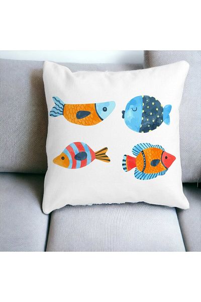 BEKZ Square Decorative Pillow Multicolor Pisces, 40x40 cm, White, Matte, Removable Cover, Bellows