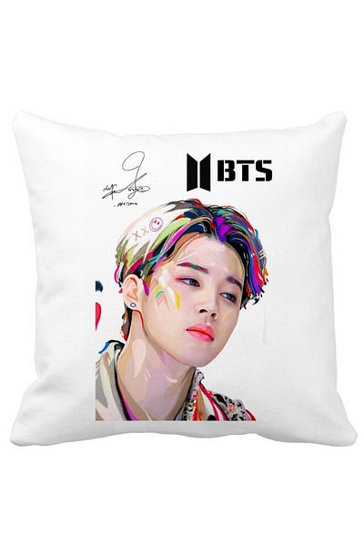BEKZ Jimin BTS Decorative Pillow, 40x40 cm, White, Matte, Removable Cover, Bellows
