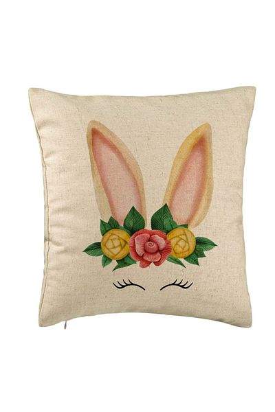BEKZ Perna Decorativa, Model Iepuras Floral, 40x40 cm, Bej, Husa Detasabila, Burduf