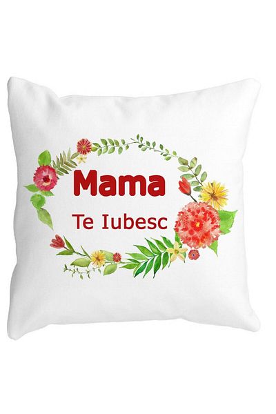 BEKZ Perna Decorativa Patrata Mama Te Iubesc, 40x40 cm, Alba, Mata, Husa Detasabila, Burduf