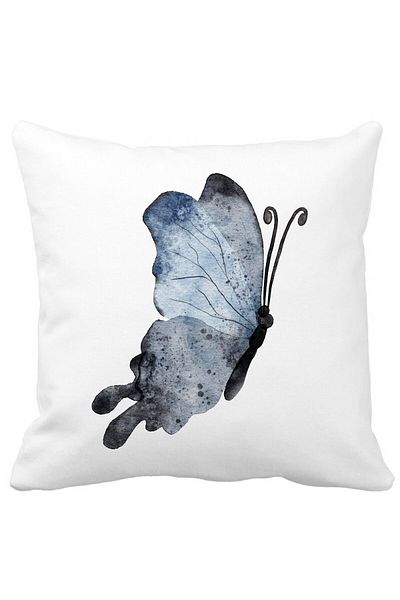 BEKZ Decorative Pillow Butterfly 2, Blue and Black 40x40 cm, White, Matte, Removable Cover, Bellows