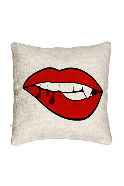 BEKZ Perna Decorativa Canapea, Model Buze Femeie si Dinte de Vampir, 40x40 cm, Cu fermoar
