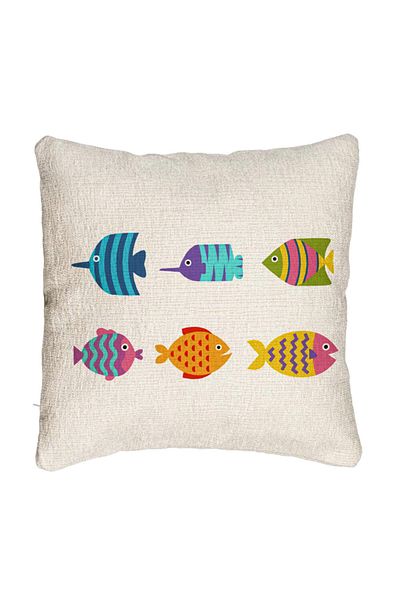 BEKZ Perna Decorativa Canapea, Model cu Pesti Multicolor, 40x40 cm, Cu fermoar