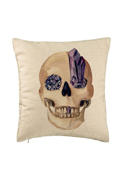 BEKZ Perna Decorativa cu motiv Craniu de Halloween, 1, 40x40 cm, Bej, Husa Detasabila, Burduf
