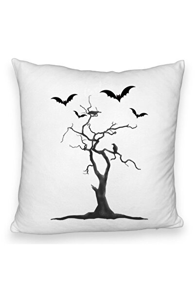 BEKZ Perna Decorativa Fluffy cu motiv de Halloween 3, 40x40 cm, Alba, Husa De...