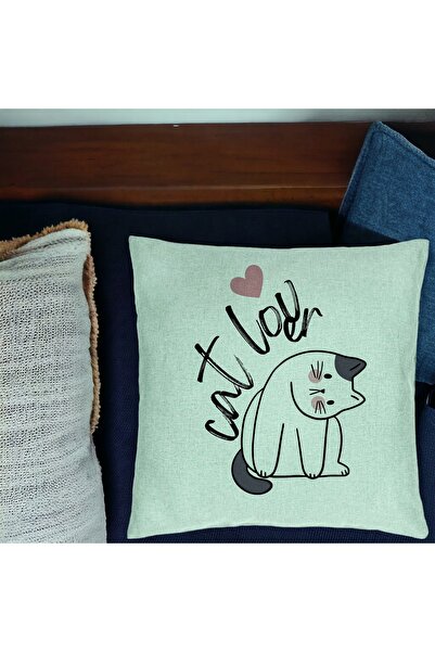 BEKZ Față de pernă, model cu iubitori de pisici, 40x40 cm, verde mentă