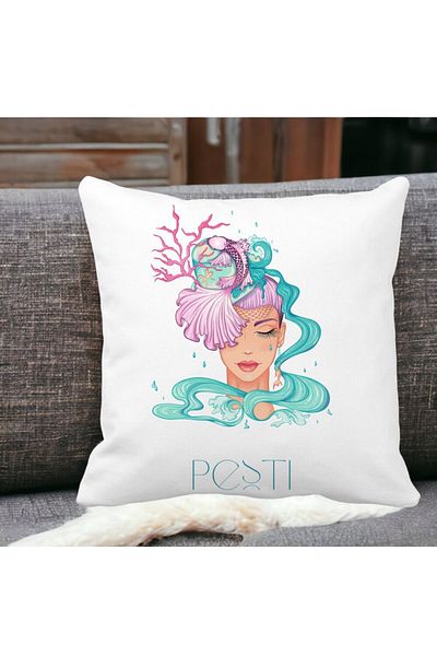 BEKZ Pillowcase, Pisces Zodiac Sign, 40x40 Cm, White, Matte
