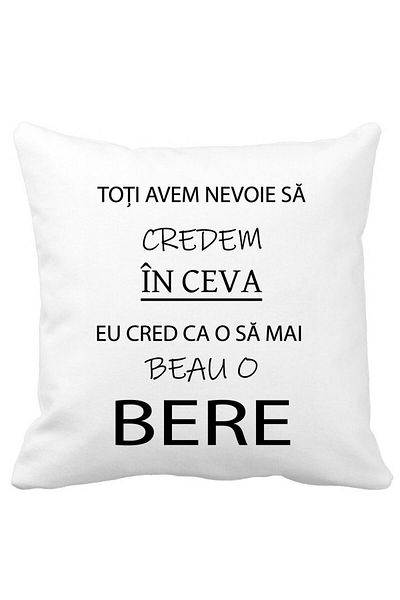 BEKZ Square Pillowcase Drink A Beer, 40x40 Cm, White, Matte