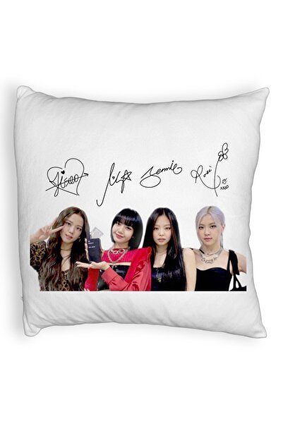 BEKZ Pernă decorativă pufoasă, model Blackpink K-pop, 40x40 cm, albă, husă de...