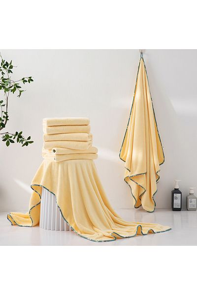 REEFI Reefy Medium Body Towel - Lemon - Floral Edges (Size 70*140 cm)