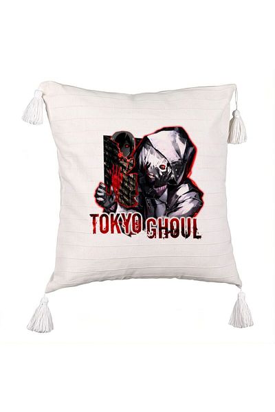 BEKZ Tokyo Ghoul Decorative Pillow with Fringes, 45x45 cm, Ecru, With zipper