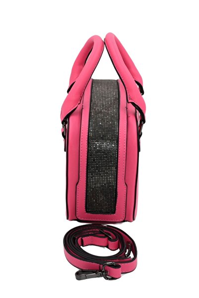 Morpelikan Women's Stylish Detailed Zippered Adjustable Cross Strap Fuchsia Hand and Shoulder Bag