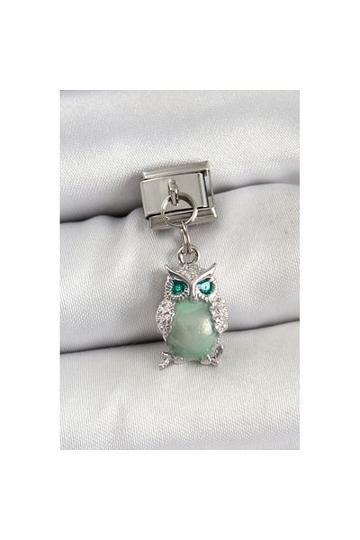 Skygo 316L Steel Dangle Zircon Stone Owl Model Silver Color Nomination Charm - Tj-Bc1465