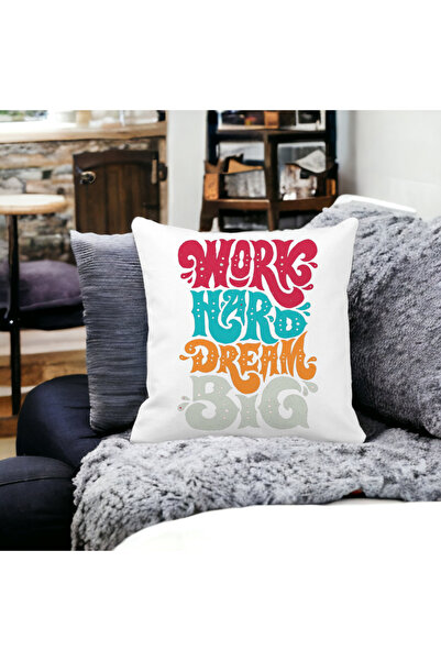 BEKZ Față de pernă pătrată Work Hard Dream Big, 40x40 cm, albă, mată