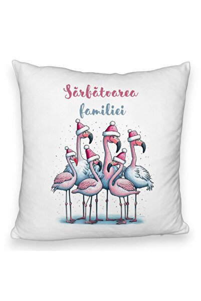 BEKZ Pernă decorativă pufoasă cu tematică de Crăciun, flamingo și text 2, 40x...
