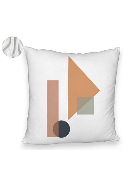 BEKZ Pernă decorativă pufoasă, model cu forme geometrice 1, multicoloră, 40x40 cm, albă, husă detașabilă,