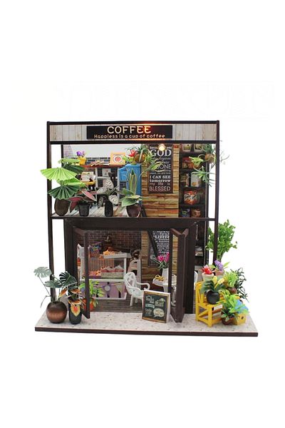 OEM Dollhouse Café with LED lights, manual assembly, 20x19.7x18 cm