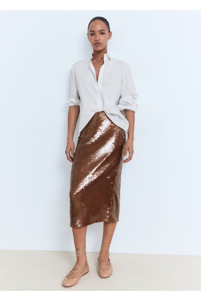 MANGO Woman Payetli midi etek