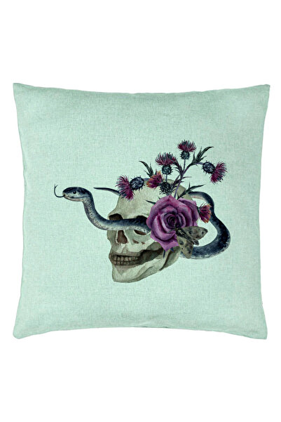 BEKZ Față de pernă cu motiv de craniu și șarpe de Halloween, 40x40 cm, verde ...