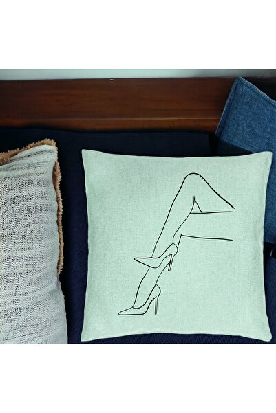 BEKZ Perna Decorativa, Model Abstracta Linii Picioare Femeie, 40x40 cm, Verde...