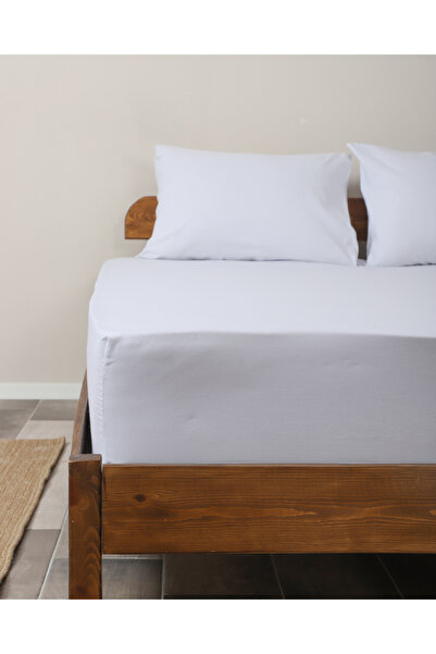 Lio20 Fitted Cotton Fabric Bed Sheet and Pillow Case Set-Elastic-Fade Resistant-White