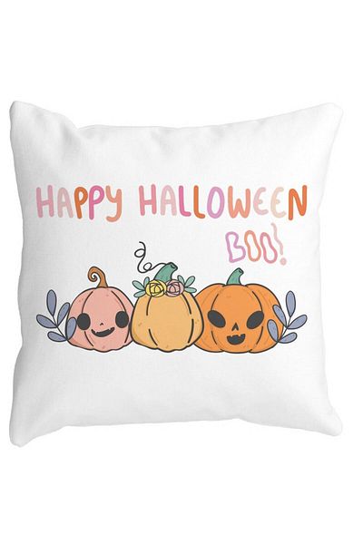 BEKZ Pillowcase with Pumpkin and Halloween Text, Multicolor, 40x40 cm, White, Matte, Detachable Cover