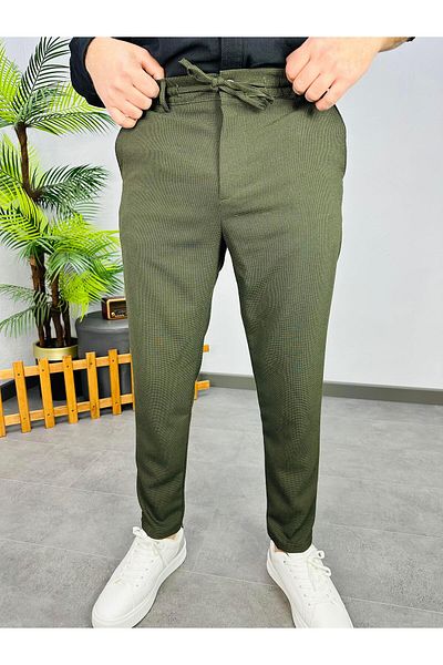 MODA Khaki Cotton Waist Drawn Trousers