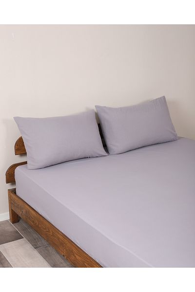 Lio20 Fitted Cotton Fabric Bed Sheet and Pillowcase Set-Elastic-Fade Resistant-Grey