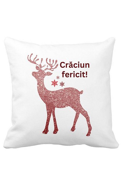 BEKZ Pernă decorativă cu tematică de Crăciun, reni și text 5, 40x40 cm, alb, mat, husă detașabilă, bu